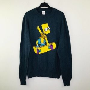 New York Laundry Men's Medium Sweater Dark Blue Bart Simpson Pullover NWT AQ24